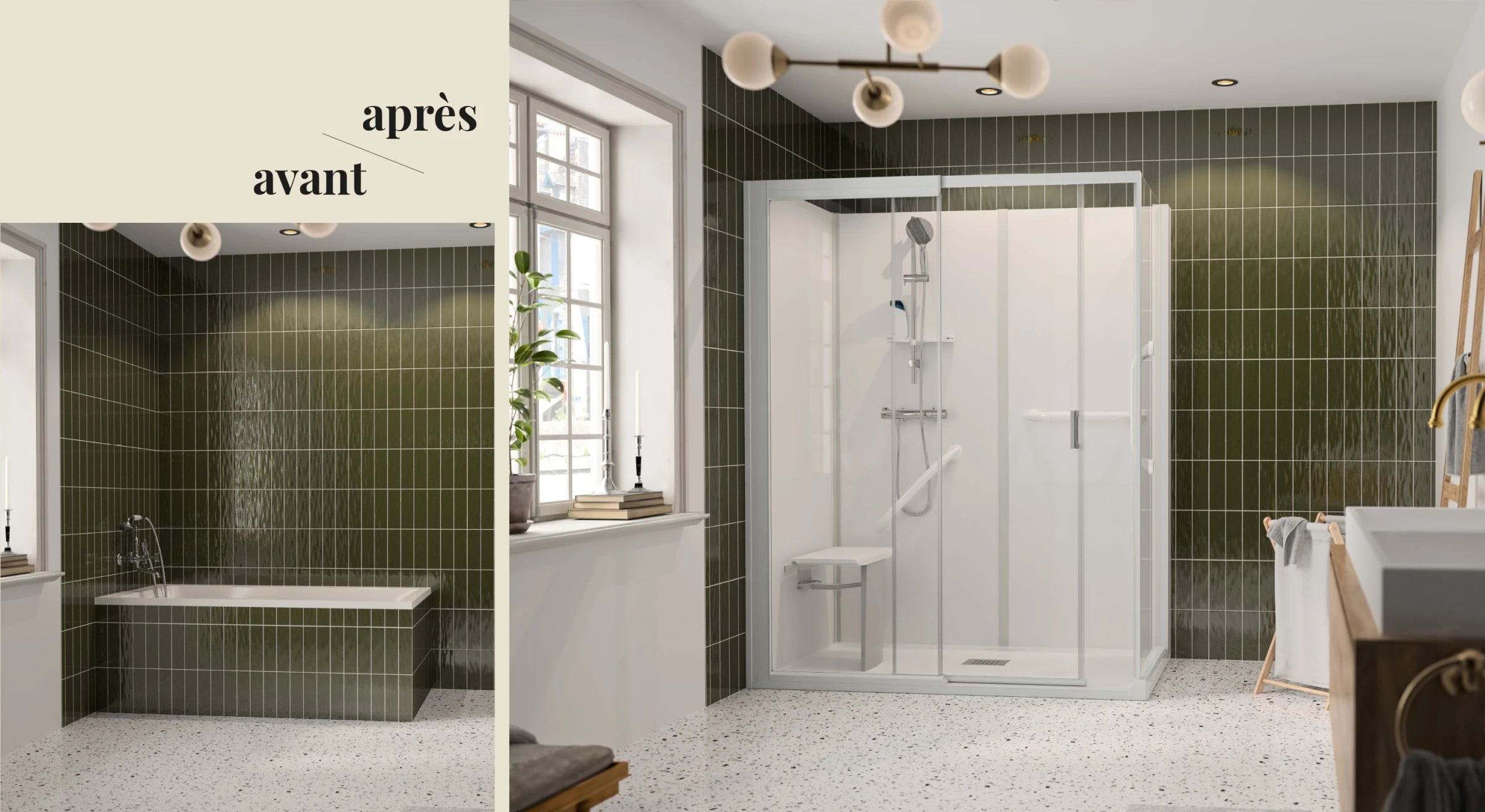 Avant / Après : remplacement baignoire par douche sécurisée